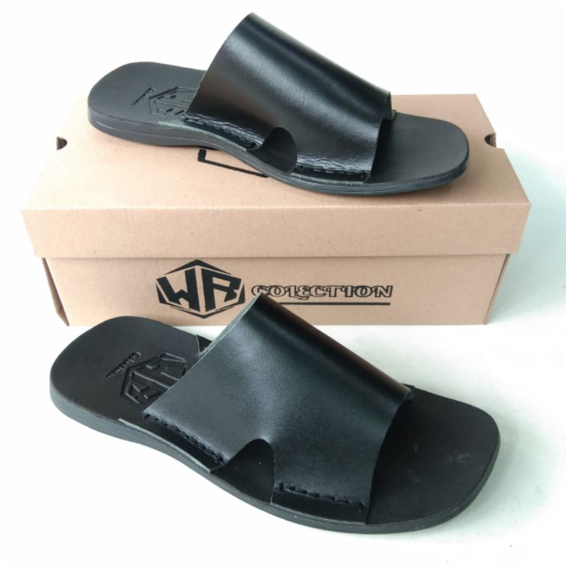 Sandal slop pria kulit asli santai