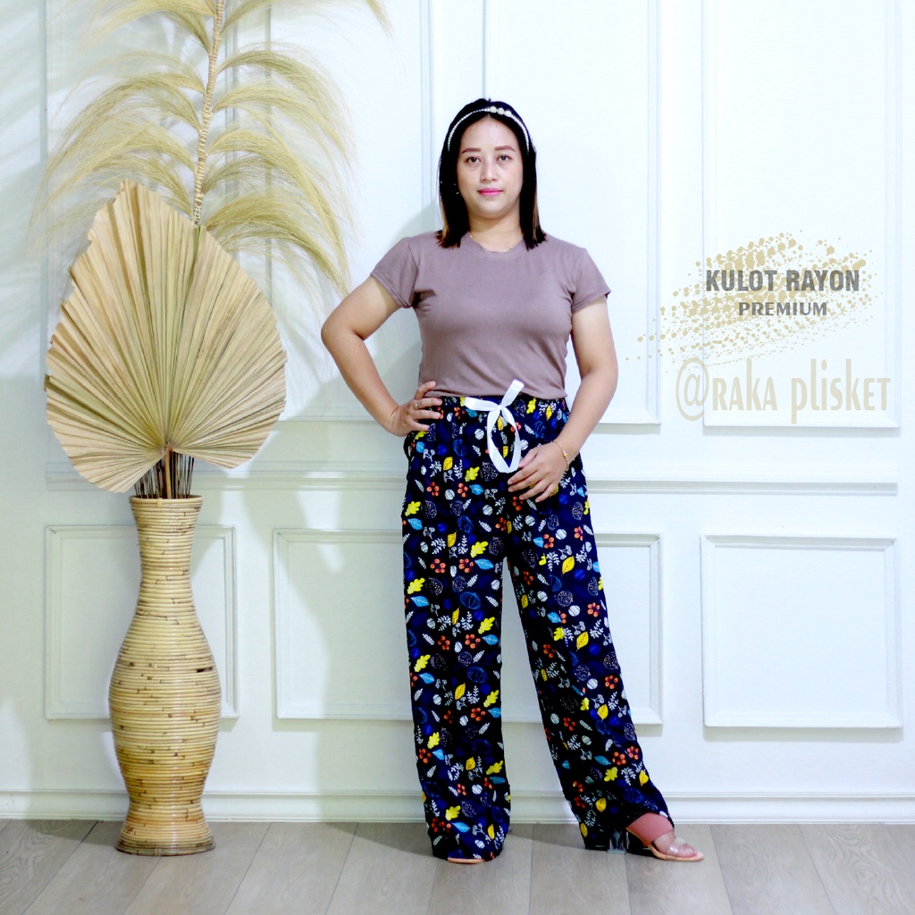 Celana Kulot Rayon Motif celana Wanita Loose Cullote Pants Homewear