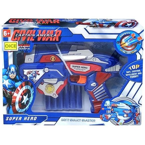 MWN.TOYS Mainan Anak Soft Bullet Blaster AMERICA CAPTAIN BIRU - SB266