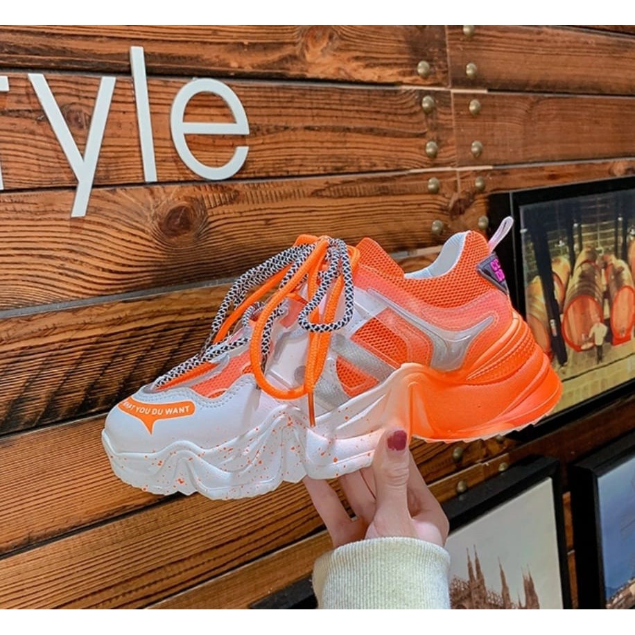 Sepatu Sneakers Wanita 37 - 40  Cute Casual Trande Masa Kini AS161-Orange