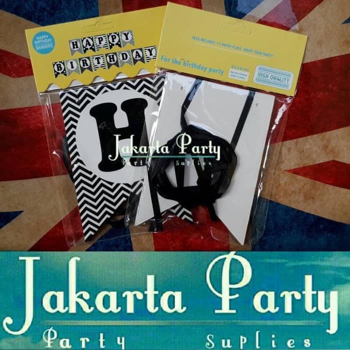 Banner Happy Birthday Hitam Mix / Bunting Flag / Party Flag / Banner