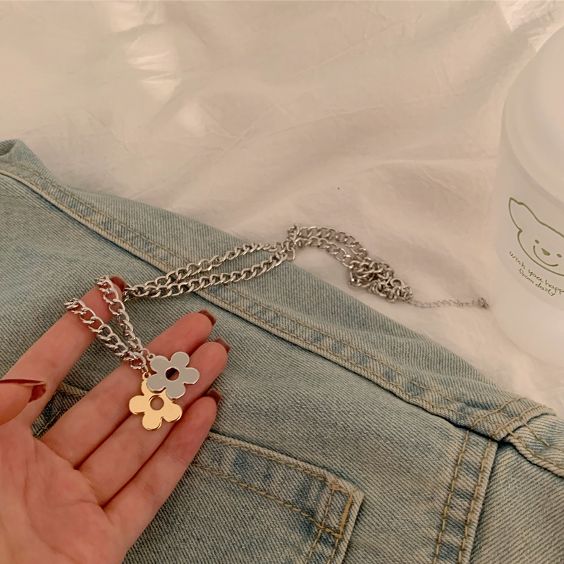 Kalung Rantai Klavikula Warna Emas Dan silver Gaya hip hop Untuk Wanita