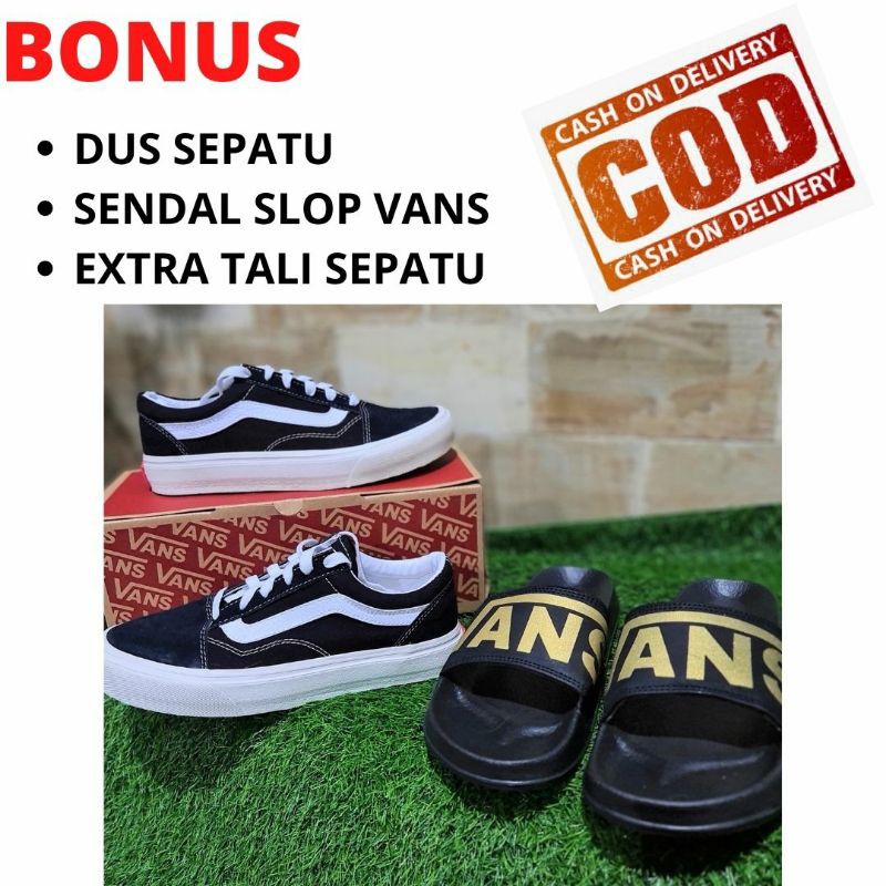 (FREE SENDAL SLOP VANS) 100% PREMIUM SEPATU VANS OLDSKOOL GRADE ORIGINAL BISA BAYAR DITEMPAT [COD]