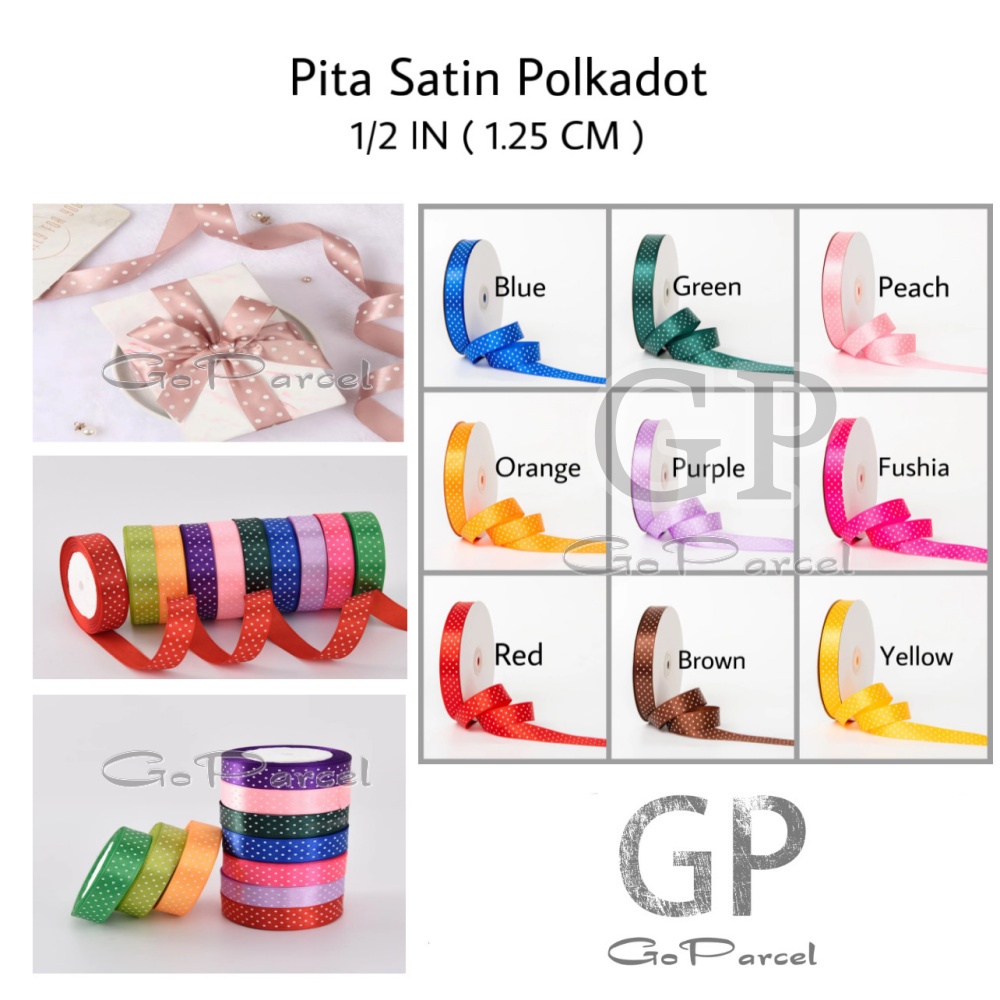 ( Rol 20 Yard ) PITA SATIN POLKADOT 0.5 INCH / 1.2 CM / 1/2 IN PITA SATEEN - PITA SATEN DOTS ONDE