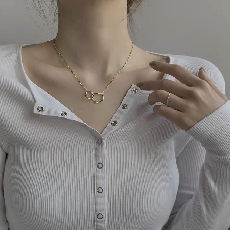 Kalung Choker Rantai Klavikula Hias Liontin Cincin Ganda Bahan Alloy Untuk Hadiah-1