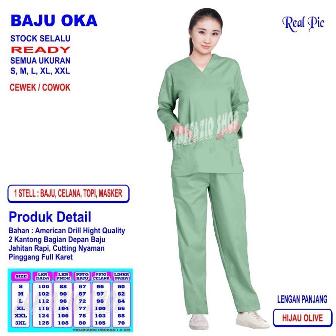 Baju Oka / Scrub Perawat / Baju Ok / Baju Medis Lengan Panjang
