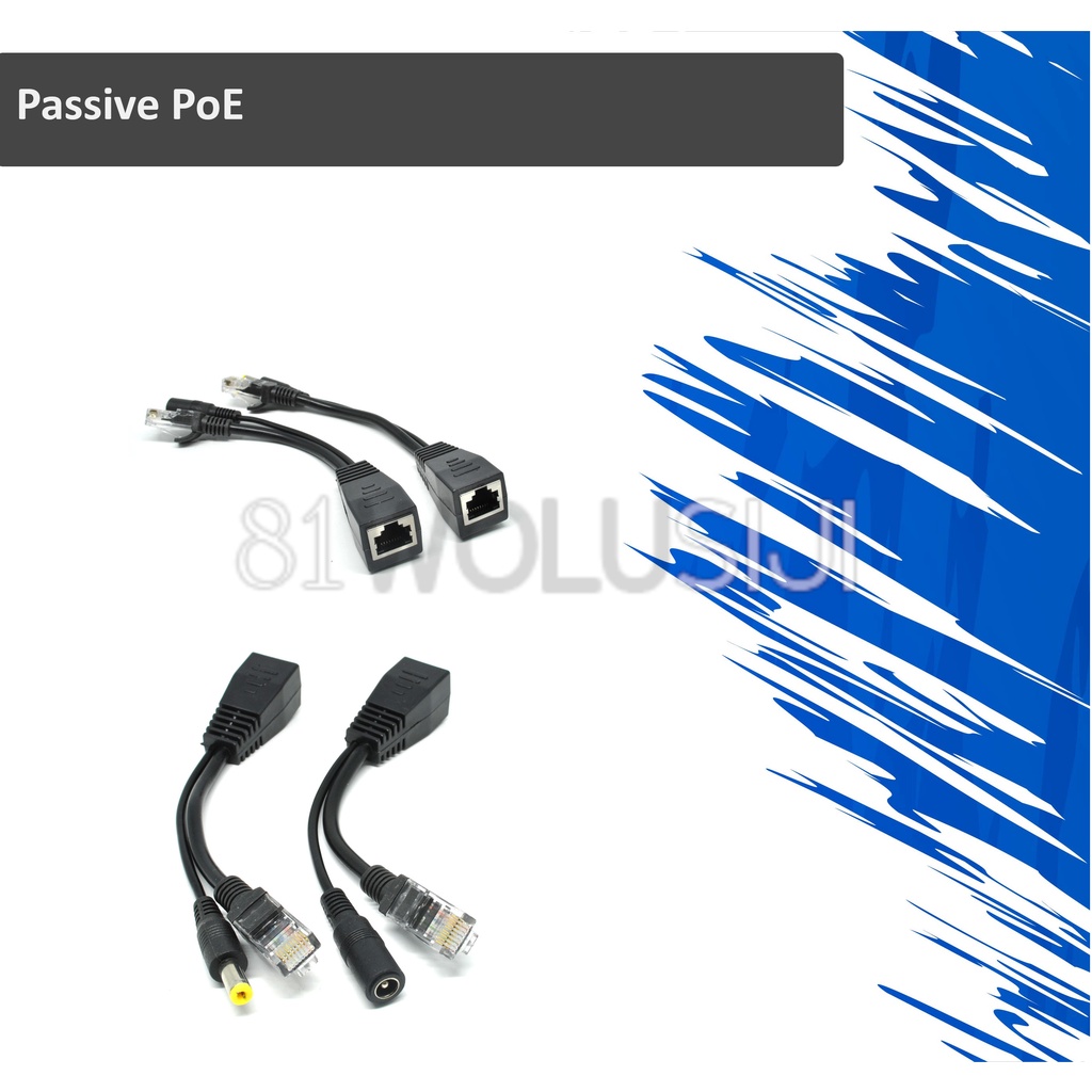 Passive PoE (Power Over Ethernet) Cable with Male &amp; Female Power Plug Warna putih