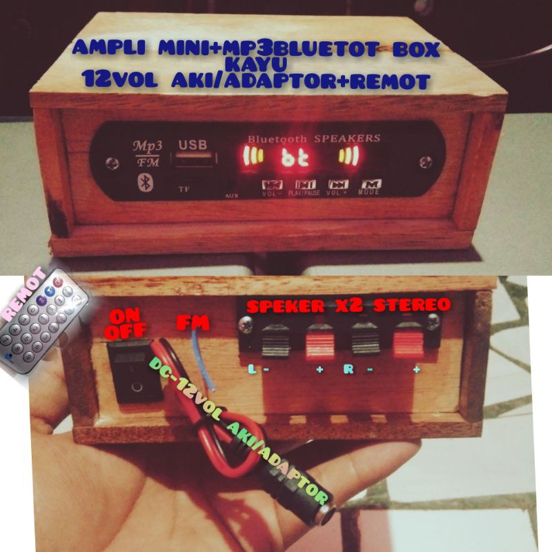 ampli mini 12vol aki/adaptor mp3bluetotth box kayu