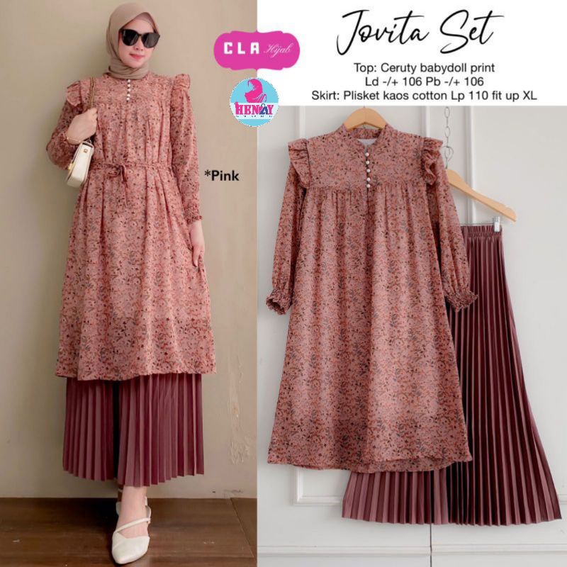 Jovita Set • Adela Set • Savna Set • Futary Set Pakaian Wanita Setelan Tunic Include Rok Plisket