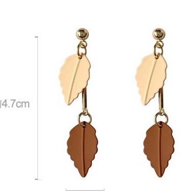 Anting Rumbai Desain Daun Tipis Warna Kontras Gaya retro