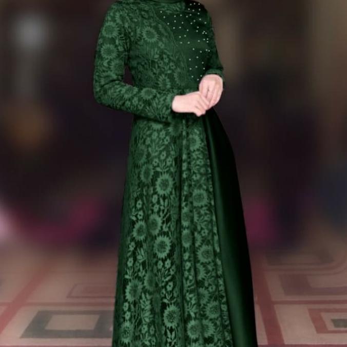 Baju Gamis Dress Muslim Terbaru Carisa Maxi Hijau Botol