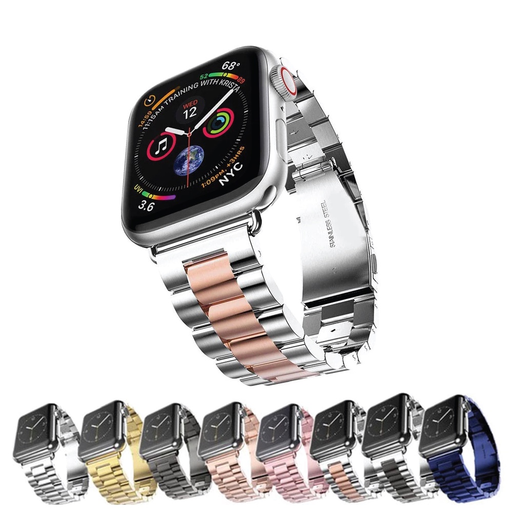 Strap untuk Apple Watch IWO HW 38 40 42 44 41 45 49mm tali jam tangan rantai strap stainless steel 3 LINKS iwatch Series 1 2 3 4 5 6 SE 7 8 9 ULTRA