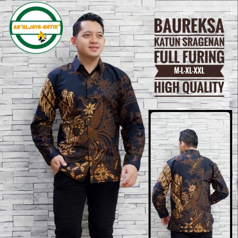 Kemeja Batik Lengan Panjang Warna Coklat Hitam BAUREKSA PANJANG Batik Panjang Lapis Furing