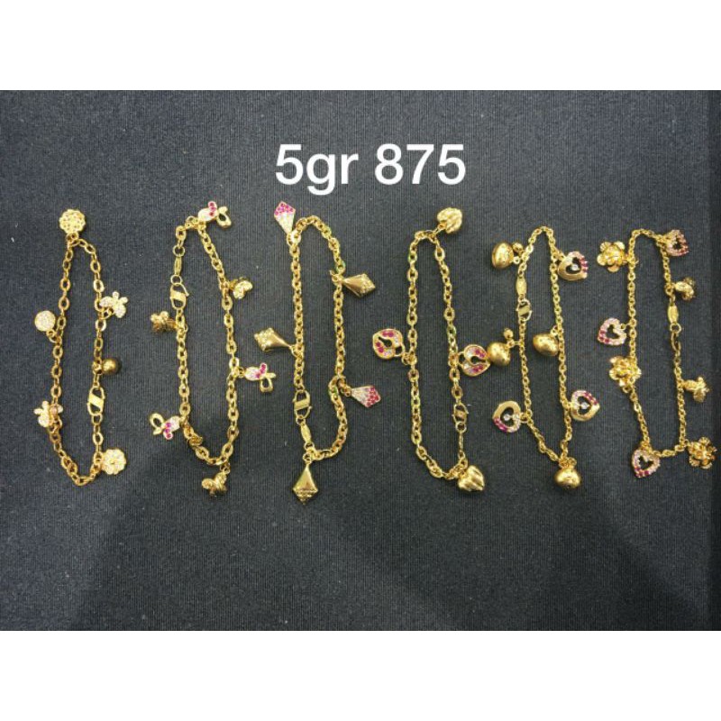 Gelang emas asli kadar 875 fancy love gelang basic model permata pink