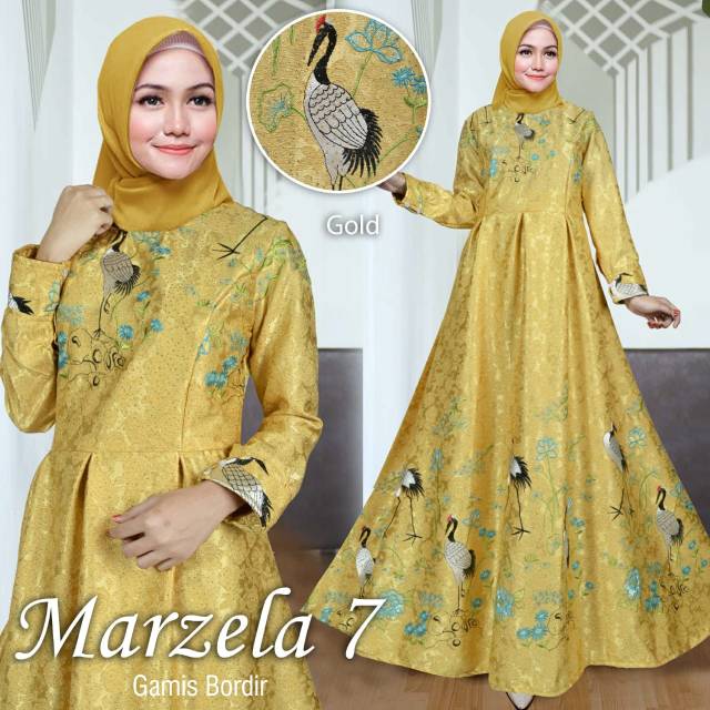 Marzela 7 maxi bahan jaguard glitter motif buruung dan bunga