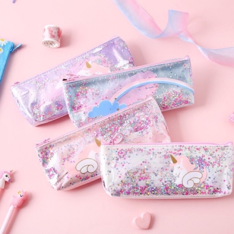 Dompet Pensil Case Hologram Unicorn Unik Lucu / Tempat Kotak Pensil Peralatan Sekolah Kuliah Kantor