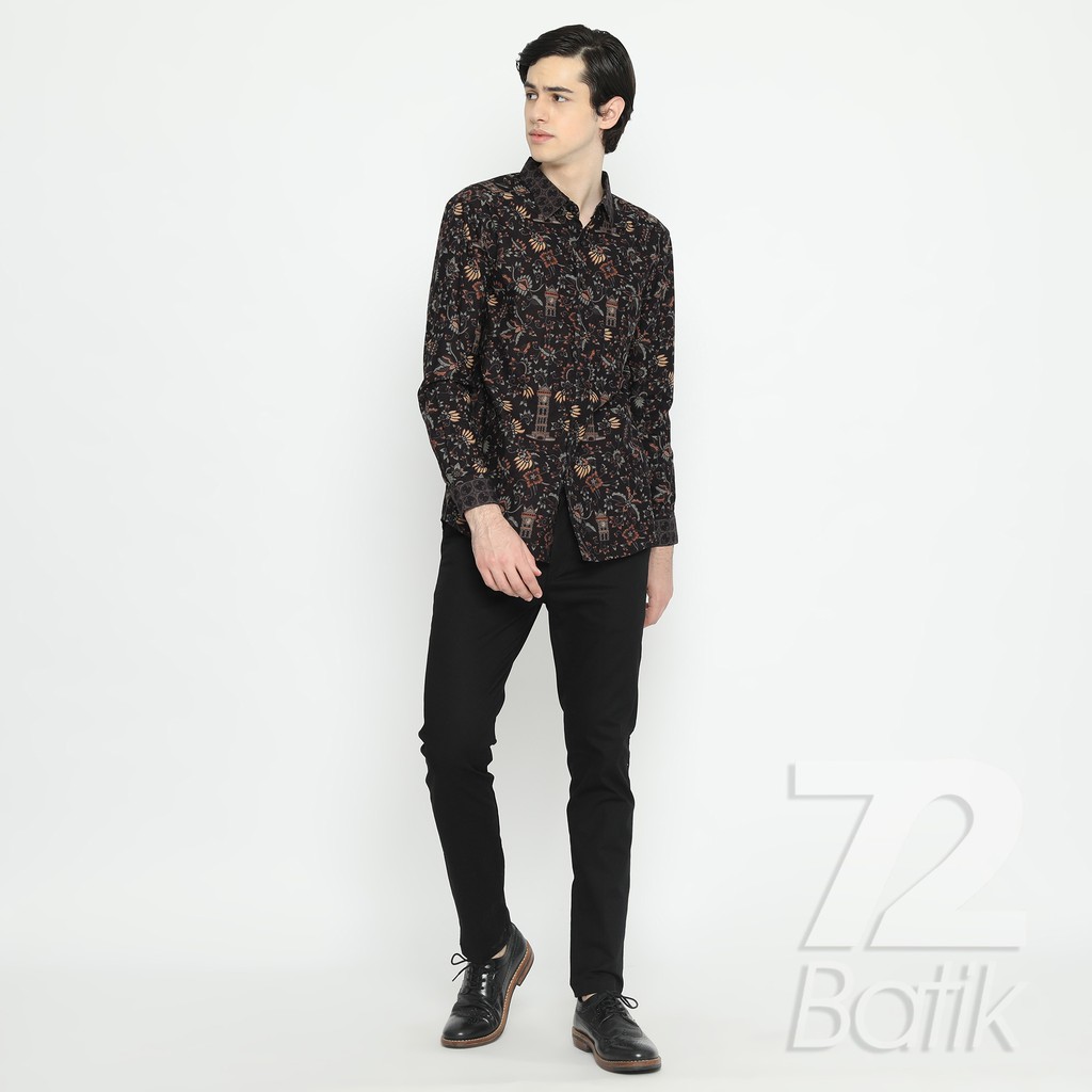 BAJU BATIK COUPLE  Kemeja Rok Lilit Instan Batik Pria Lengan Panjang Slimfit Premium Jam Gadang Hitam 728919 Cap 72 - Baju Kemeja Atasan Pakaian Batik Couple Cople Pria Cowok Laki Laki Remaja Keluarga Lengan Panjang Modern Slimfit Premium Kekinian