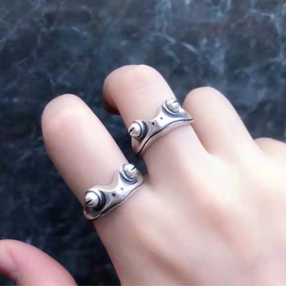 Cincin Jari Model Terbuka Desain Katak Artistik Warna Silver Gaya Bohemian Retro Untuk Unisex