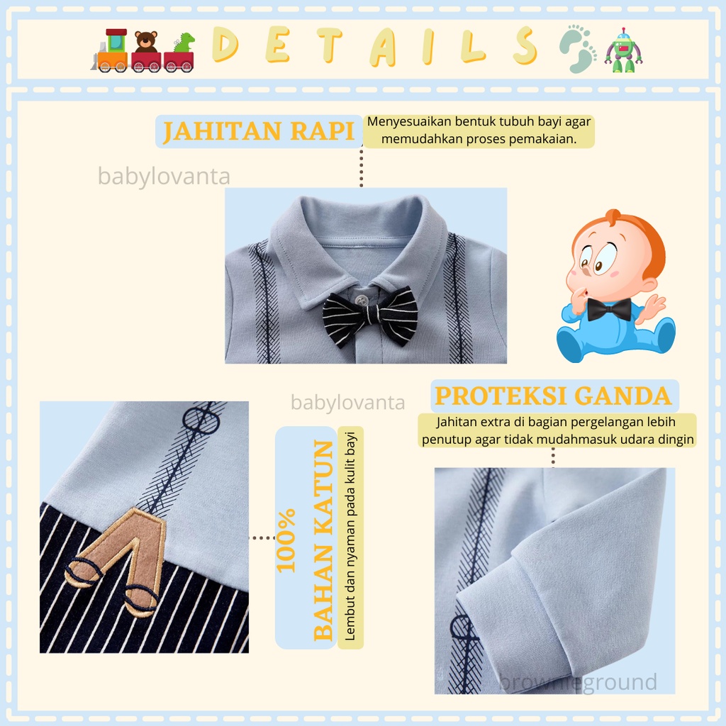 BABYLOVANTA - JUMPER BAYI LAKI-LAKI / JUMPER TUXEDO BIRU MUDA / 856 baju bayi laki laki baju bayi tuxedo import korea