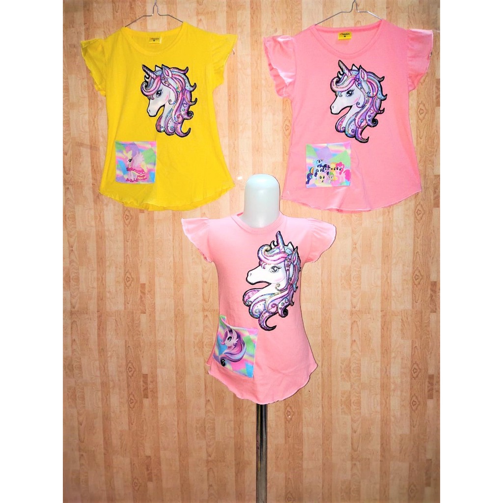 Kaos Anak Perempuan Karakter Unicorn LED / Baju Tangan Pendek Murah Anak Perempuan Unicorn LED