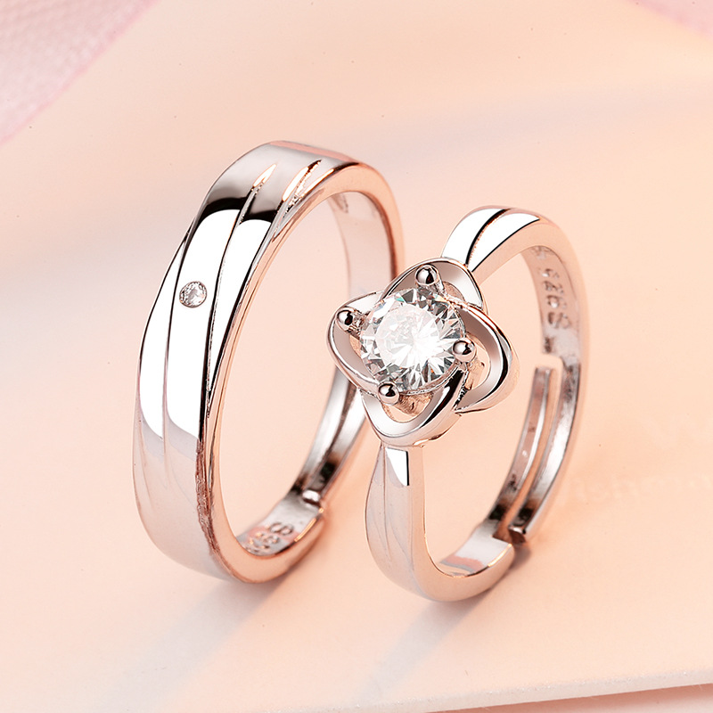 New 2pcs/set Couples Rings Adjustable Sterling Silver Lover