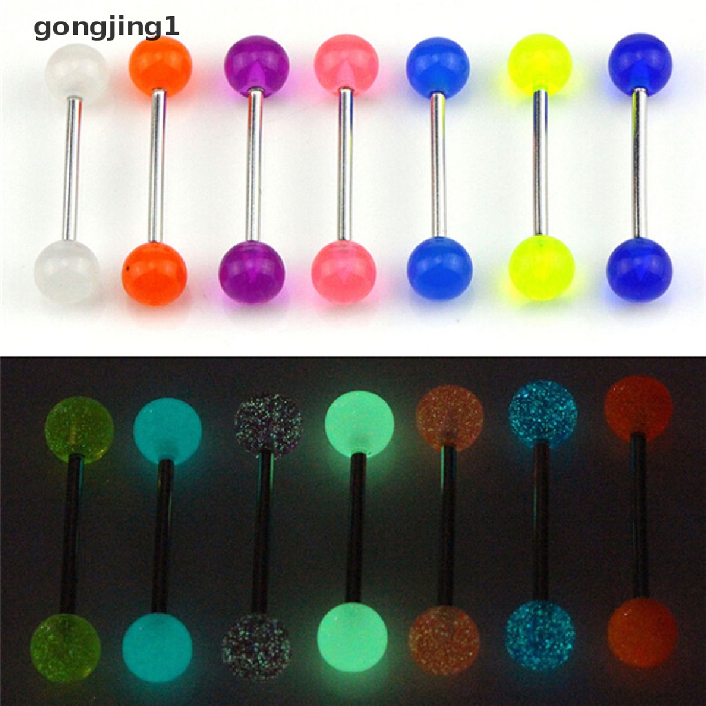 7pcs / Set Cincin Tindik Lidah / Tubuh Bentuk Barbel Glow In The Dark