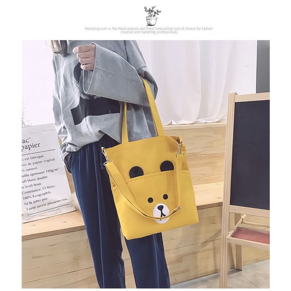 XIA03 Tas Wanita Tote Bag Korea Bear Face Resleting Murah Impor Brand New TKM