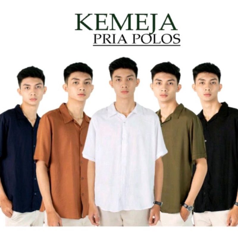 Kemeja cowo FORTGLASS Short Shirt Rayon Polos Lengan Pendek