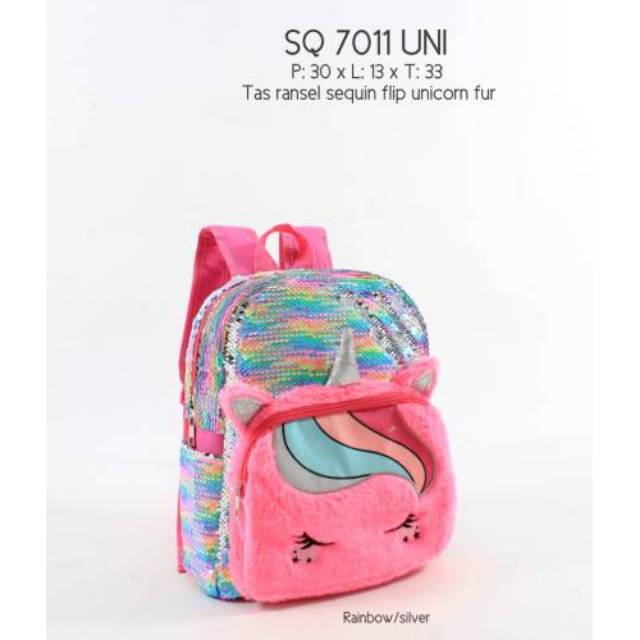 QUOKKA TAS RANSEL SEQUIN FLIP UNICORN FUR 2 KANTONG 8150 8151 7011