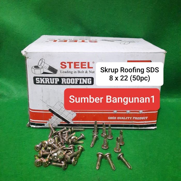 Sekrup roofing SDS 8 x 22 skrup baut GRC calciboard (50pcs) wafer head 8x22