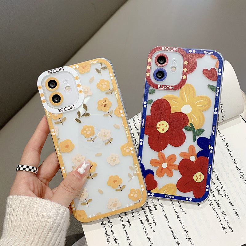 Soft Case Silikon Motif Print Bunga Merah Kuning Untuk IPhone 12 13 11 Pro Max X Xs Max Xr 7764