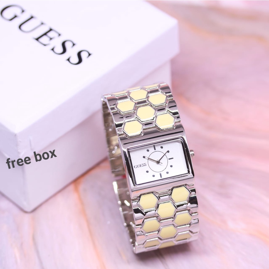 BEST SELLER JAM TANGAN WANITA GUESS W80 TALI RANTAI BODY MOTIF DM 3.5CM FREE BOX || JAM TANGAN WANITA FASHION WANITA GUESS RANTAI