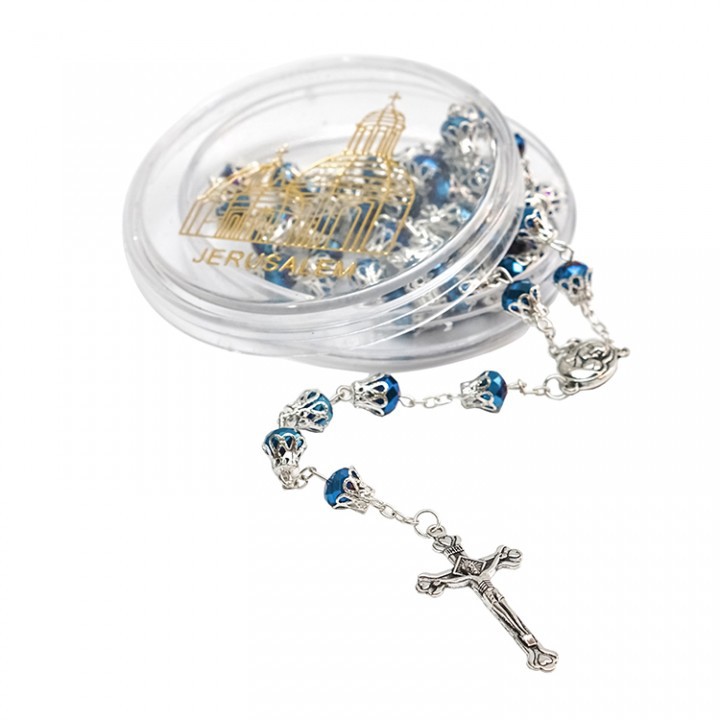 Kalung Rosario Kristal Biru Diamter 8mm