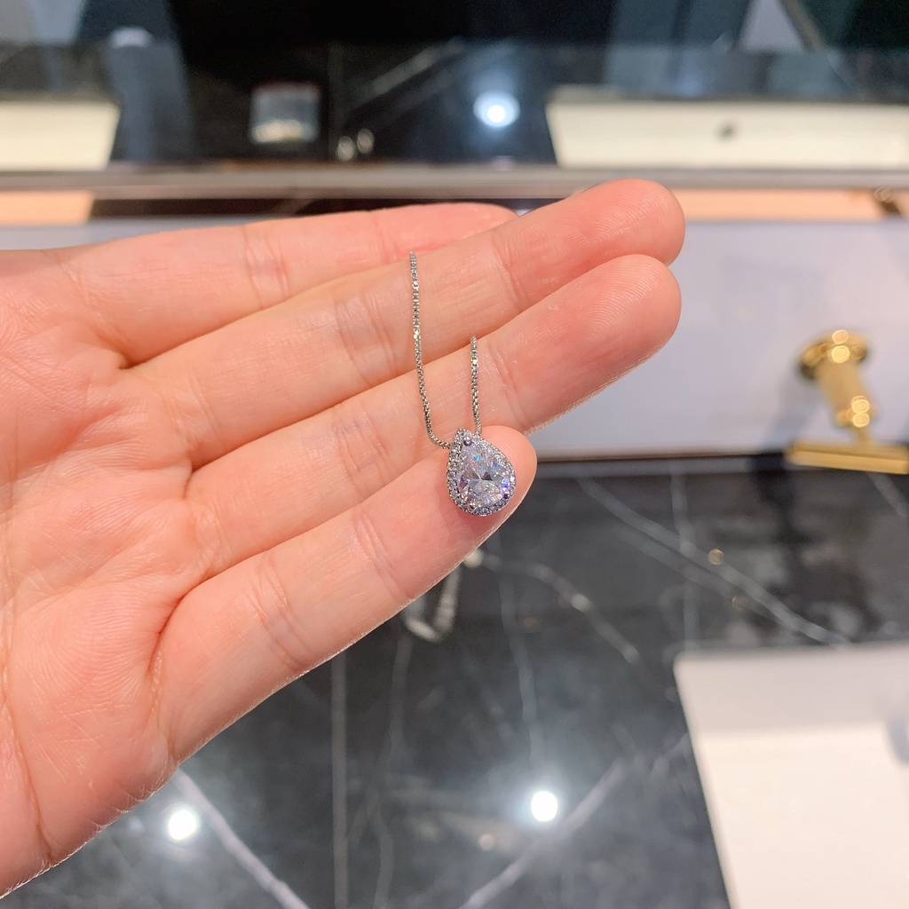 Pandora Kalung 925 Silver Dengan Liontin Water Drop Cubic Zirconia Diamond Untuk Wanita