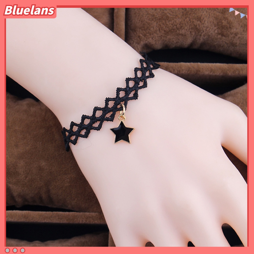 Bluelans Women Gothic Vintage Star Pendant Hollow Lace Charm Bracelet Bangle Gift