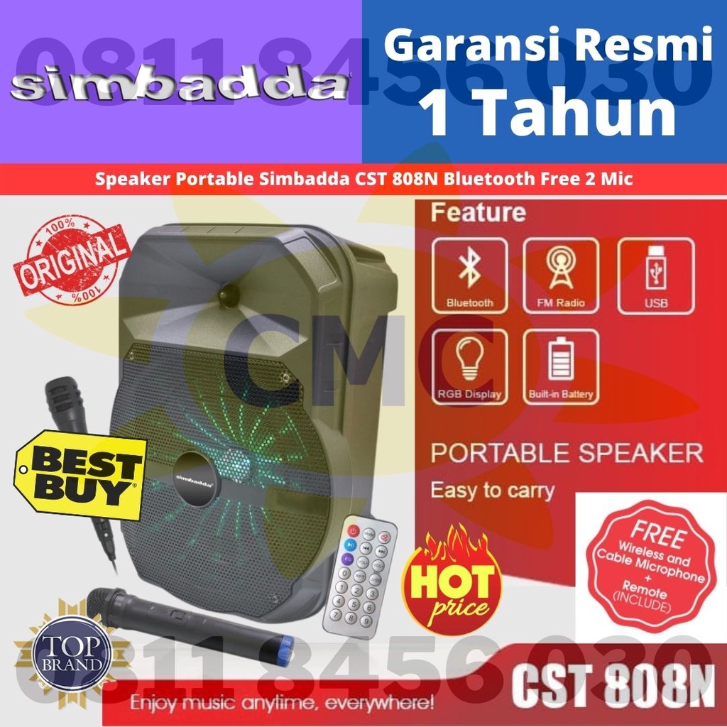 SPEAKER KARAOKE BLUETOOTH SIMBADDA CST 808N BONUS 2 MIC + TWS