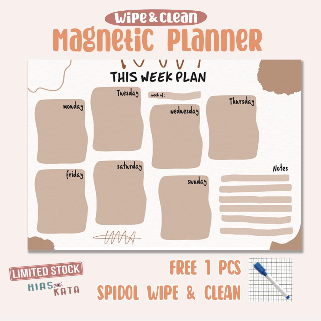 

magnetic weekly planner aesthetic magnet tempelan kulkas ( free 1pcs spidol)