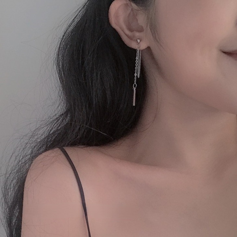 Anting Rantai Rumbai Panjang Menjuntai Bentuk Geometris Gaya Vintage Minimalis Untuk Pengantin Wanita