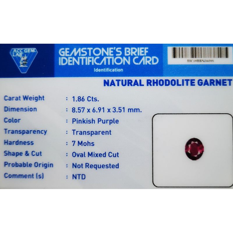 Natural Batu Permata Asli Rhodolite Sri Lanka Ceylon NTD + Memo Acc Gem Lab