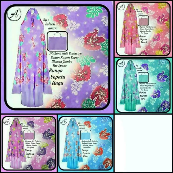 mukena bali jumbo (katun rayon super no 1) motif bunga sepatu