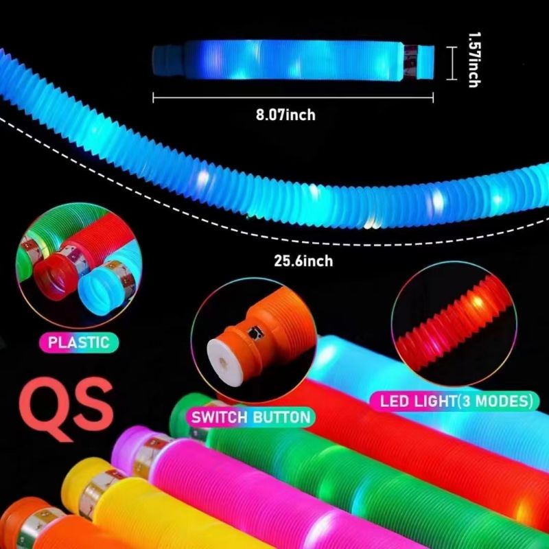 (ORI) Pop Tubes LED Colorfull Magical Elastic Fidget Toy Lominous