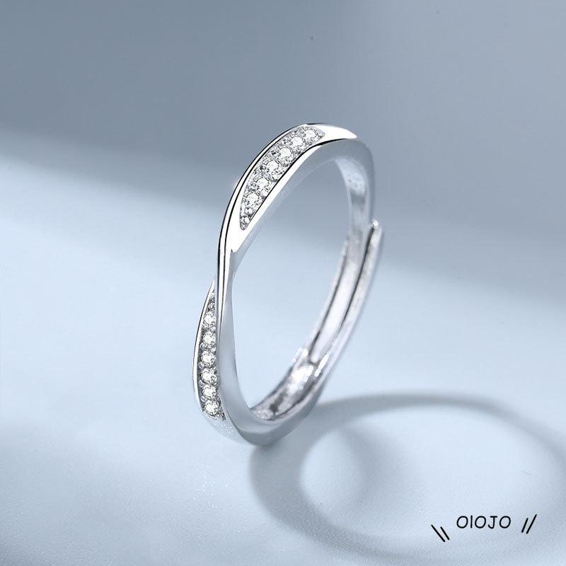 【COD】Cincin Pasangan Model Terbuka Adjustable Warna Silver Hias Berlian Imitasi Untuk Pria / Wanita