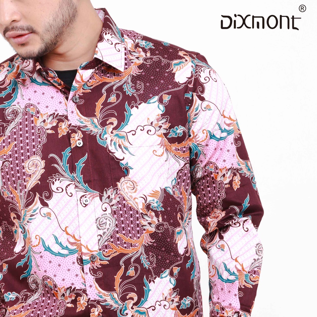 Dixmont Kemeja Batik Pria Basic Formal Lengan Panjang Hem BL03421