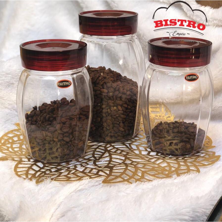 Toples Set 3 Pcs Kaca Bistro BO-186 2 Kecil + 1 Sedang Tempat Kue Wadah Permen Kedap Udara