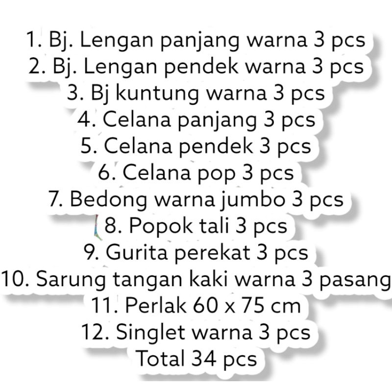 Set Perlengkapan Bayi Baru Lahir Isi 34 PCS