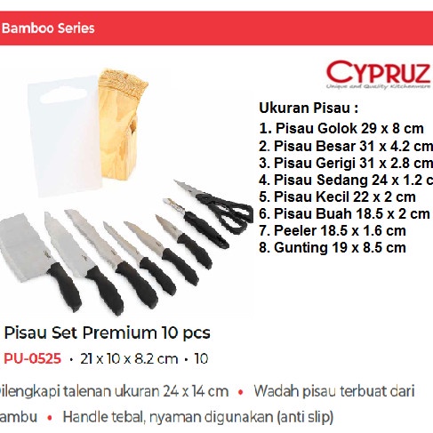 CYPRUZ Pisau Set 10 Pcs Premium Knife Set PU 0525