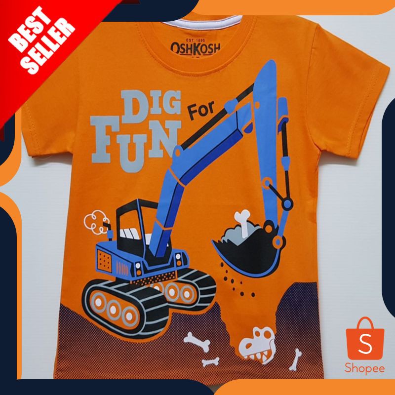 TERMURAH KAOS ANAK  OSHKOSH DIG FOR FUN EXCAVATOR BECO ORANGE ORIGINAL