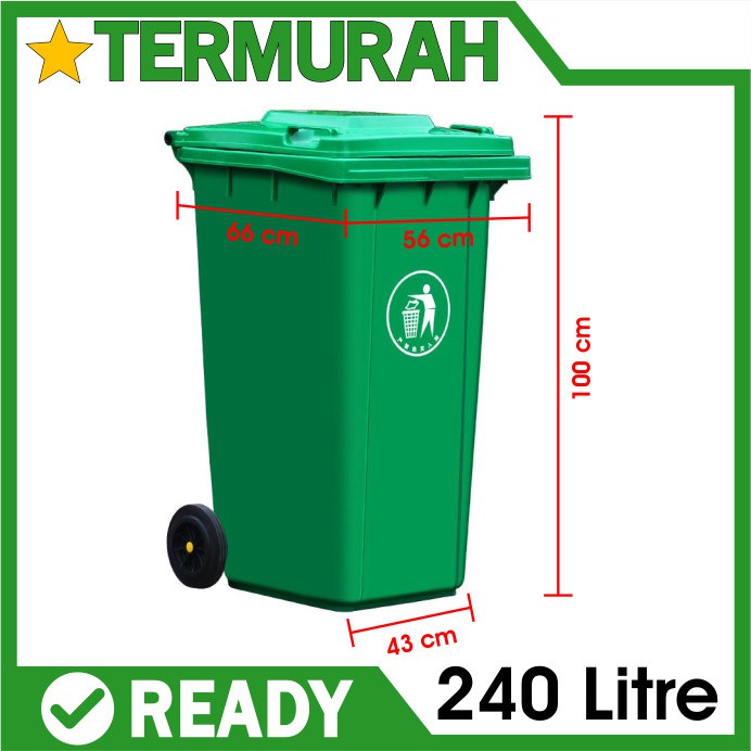 Jual Tong Sampah Tempat Dustbin Besar 240 Liter 240l Litre Hijau Besar Roda Kapasitas 240liter 1752