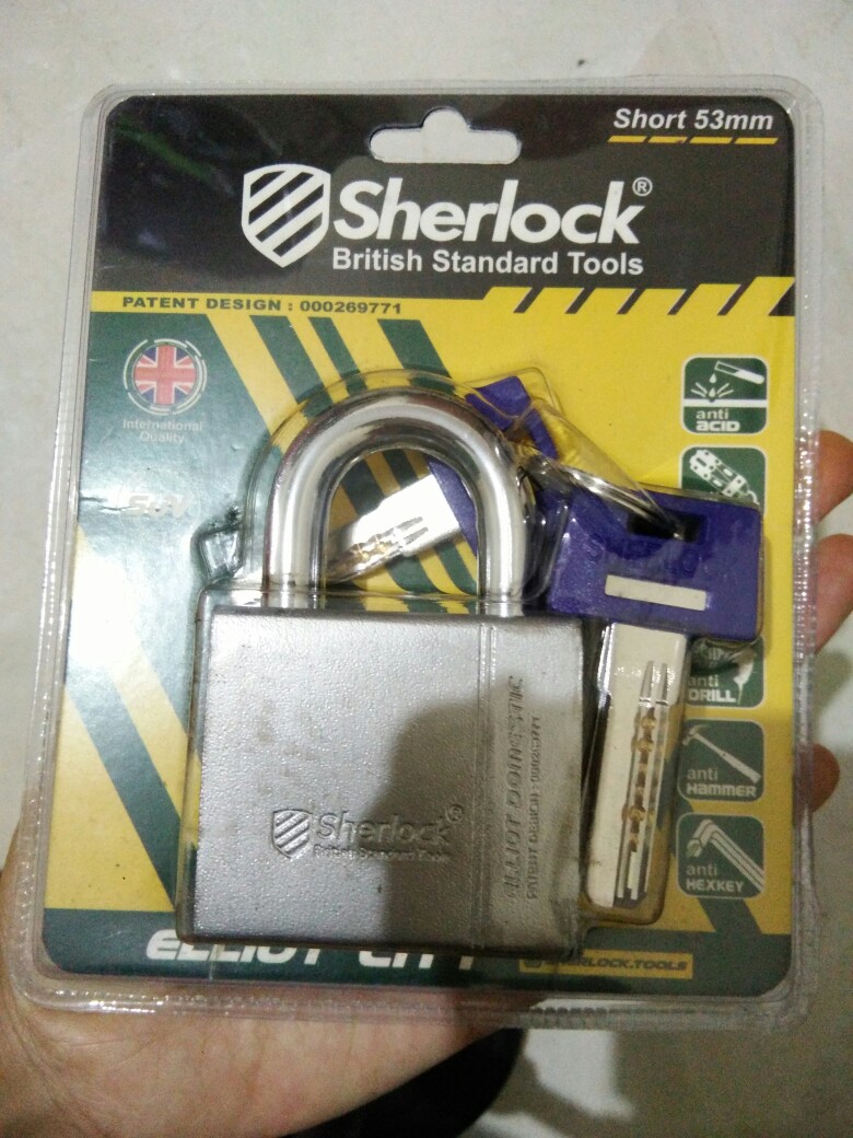 Sherlock Elliot Domestic Gembok Perisai Baja (53 Mm Pendek) Silver