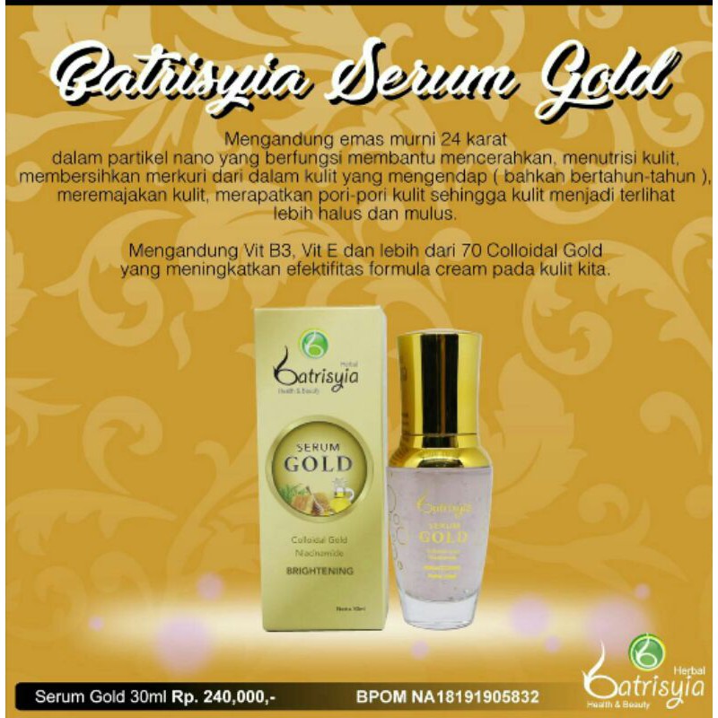 Serum  Gold batrisyia herbal Pengecil pori - pori wajah perawatan kecantikan BPOM